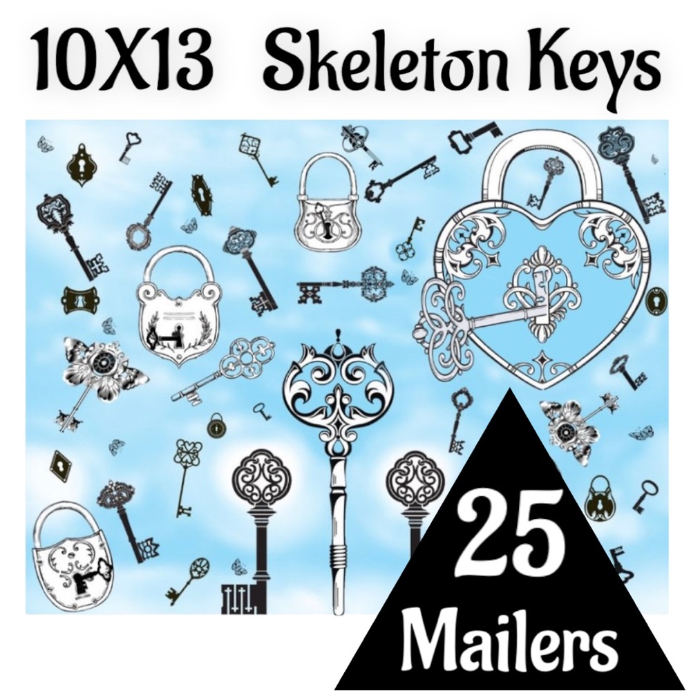 25 10X13 Poly Mailers Skeleton Key and Padlocks Shipping Envelopes PRICE IS FIRM - Picture 6 of 11